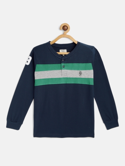 

Pepe Jeans Boys Navy Blue Striped Henley Neck T-shirt