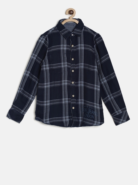 

Pepe Jeans Boys Blue Regular Fit Checked Reversible Casual Shirt