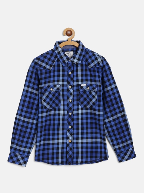

Pepe Jeans Boys Blue & Black Checked Cotton Casual Shirt
