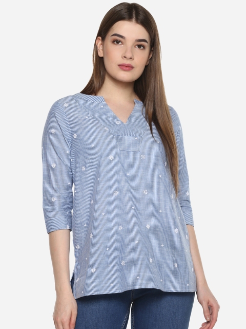 

Qurvii Plus Size Blue White Striped Tunic