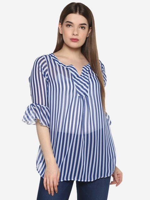 

Qurvii Plus Size Women Blue Striped Top