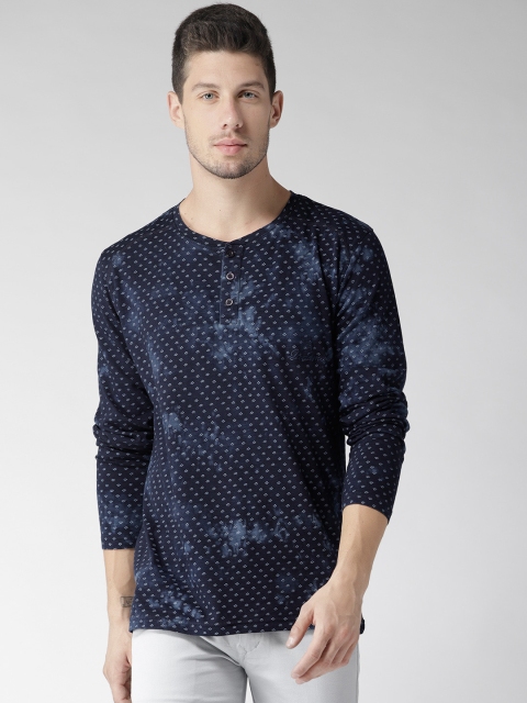 

Rodamo Men Navy Blue Dyed Henley Neck T-shirt