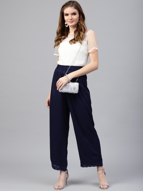 

Juniper Women Navy Blue Straight Hem Design Palazzos