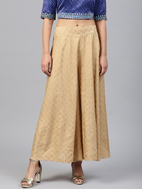 

Juniper Women Beige & Golden Printed Flared Palazzos