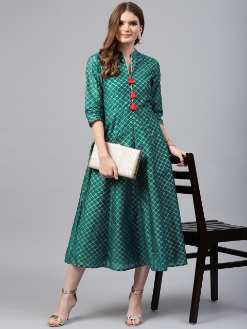 

Juniper Women Teal Green & Golden Checked Midi Dress