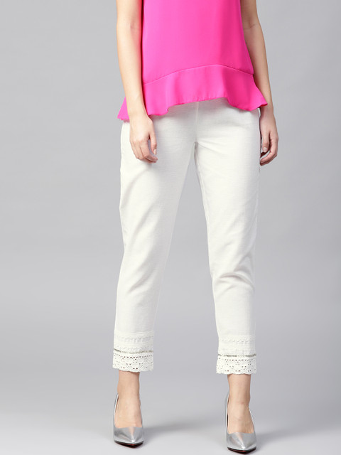 

Juniper Women White Regular Fit Solid Cropped Trousers