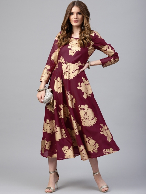 

Juniper Women Burgundy & Golden Printed Maxi Dress