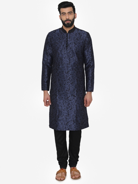 

Manyavar Men Blue Embroidered Kurta with Churidar