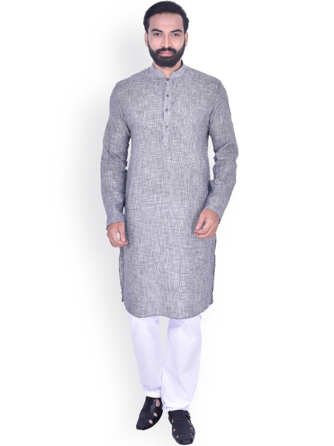 

Manyavar Men Grey Checked Straight Kurta