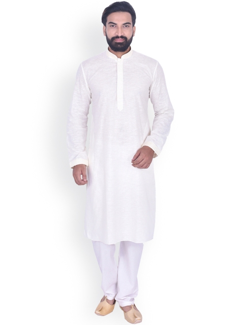 

Manyavar Men Off-White Solid Kurta with Churidar