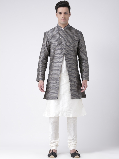 

DEYANN Men Navy Blue & Off White Sherwani Set