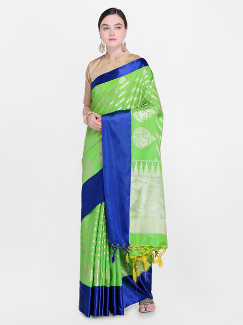 

Varkala Silk Sarees Green & Blue Silk Blend Woven Design Saree