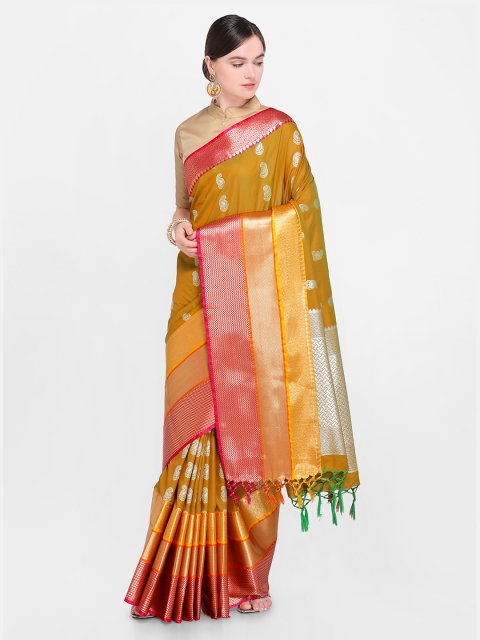 

Varkala Silk Sarees Mustard Brown Silk Blend Woven Design Banarasi Saree