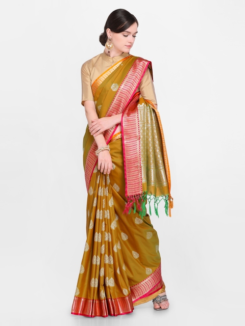 

Varkala Silk Sarees Mustard Brown Silk Blend Woven Design Banarasi Saree