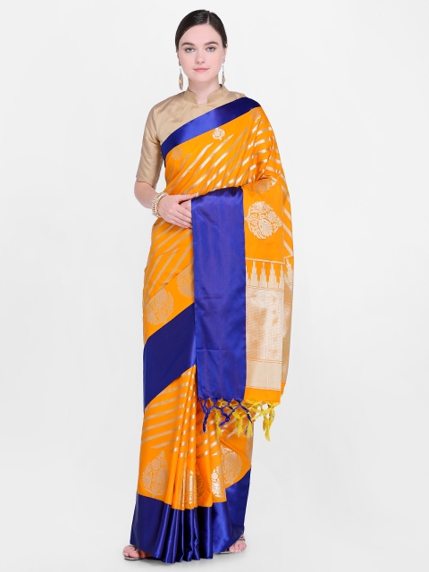 

Varkala Silk Sarees Coral & Blue Silk Blend Woven Design Kanjeevaram Saree