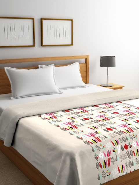 

Portico New York Beige & Grey Floral AC Room 110 GSM Double Bed Dohar