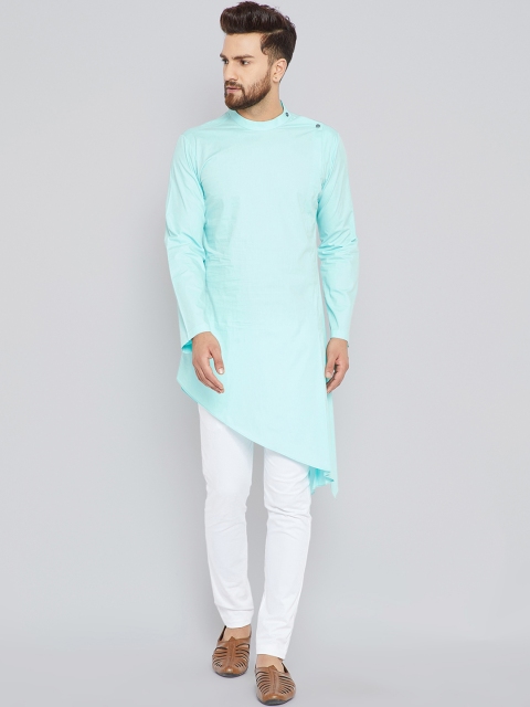 

See Designs Men Turquoise Blue Solid Straight Asymmetric Kurta