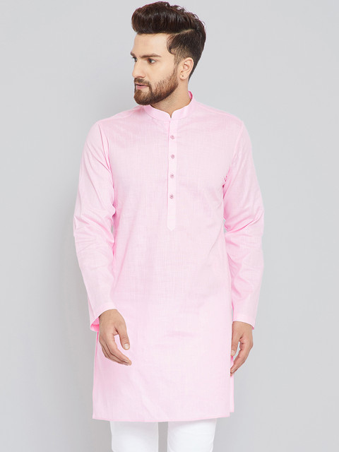 

See Designs Men Pink Solid Straight Kurta