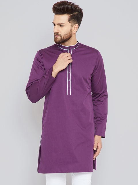 

See Designs Men Purple Solid Straight Kurta