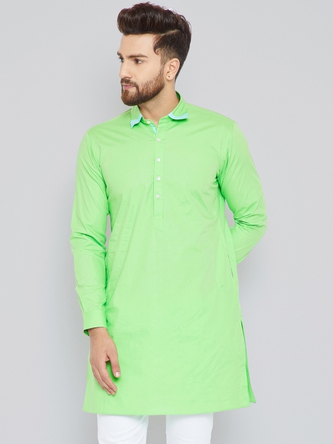 

See Designs Men Green Solid Straight Kurta