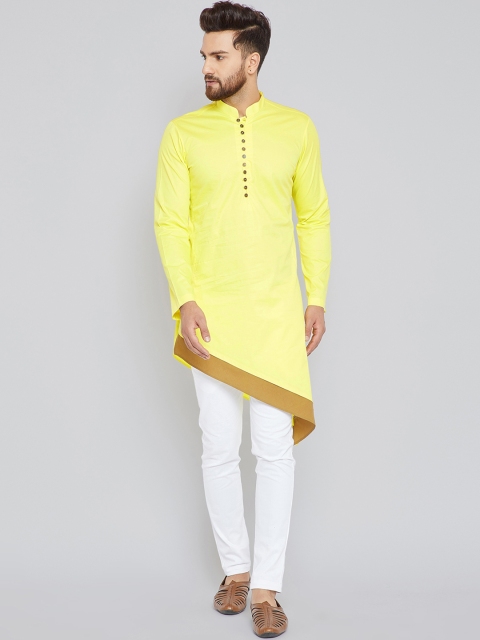 

See Designs Men Yellow Solid Asymmetrical Hem A-Line Kurta