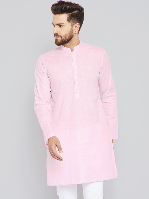 

See Designs Men Pink Solid Straight Kurta