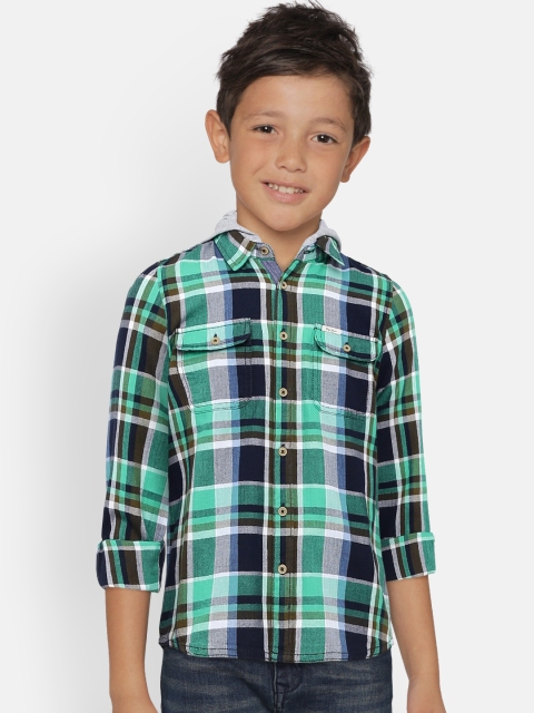 

Pepe Jeans Boys Green & Navy Blue Regular Fit Checked Casual Shirt