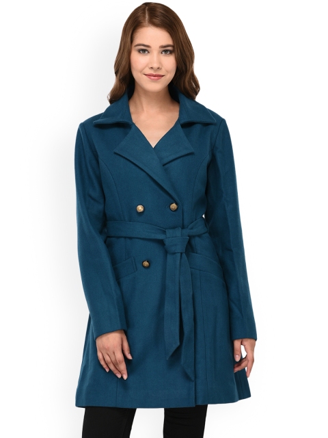 

Owncraft Women Torquoise Blue Solid Overcoat, Turquoise blue