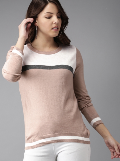 

HERE&NOW Women Beige & White Colourblocked Pullover