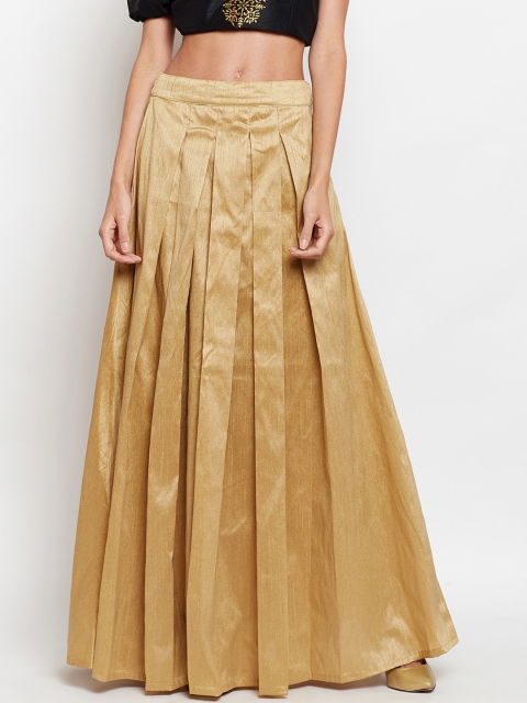 

studio rasa Women Golden-Coloured Solid Maxi Skirt, Gold