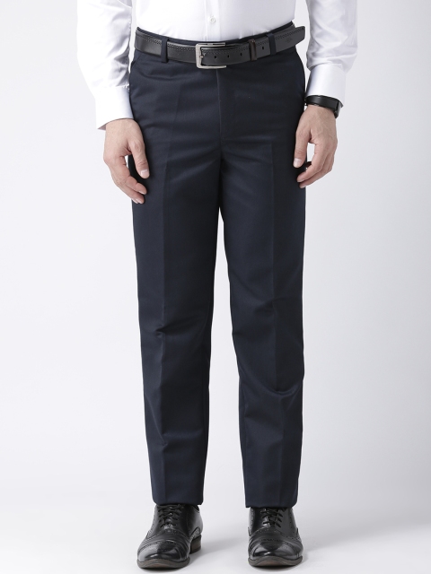 

hangup trend Men Navy Blue Regular Fit Solid Formal Trousers