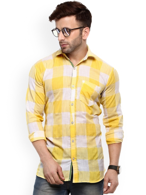 

hangup trend Men Yellow & White Regular Fit Checked Casual Shirt