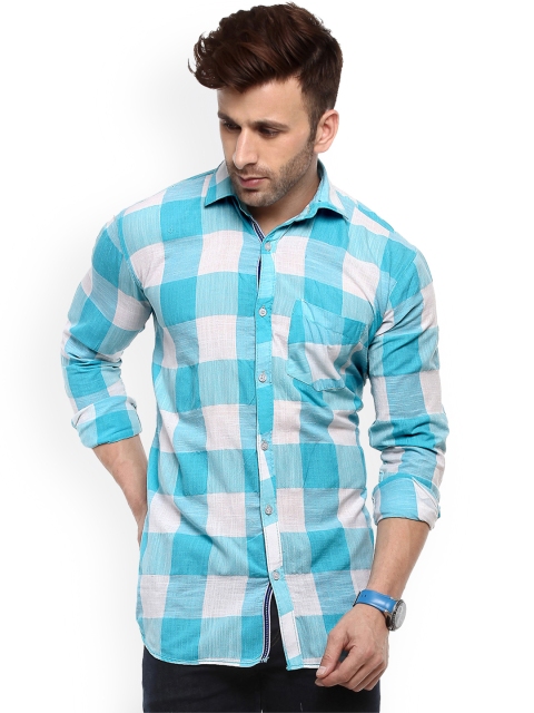 

hangup trend Men Blue & White Regular Fit Checked Casual Shirt