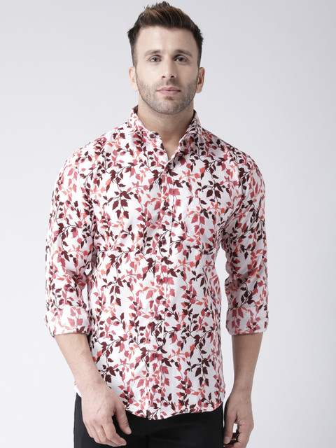 

hangup trend Men White & Maroon Regular Fit Printed Casual Shirt