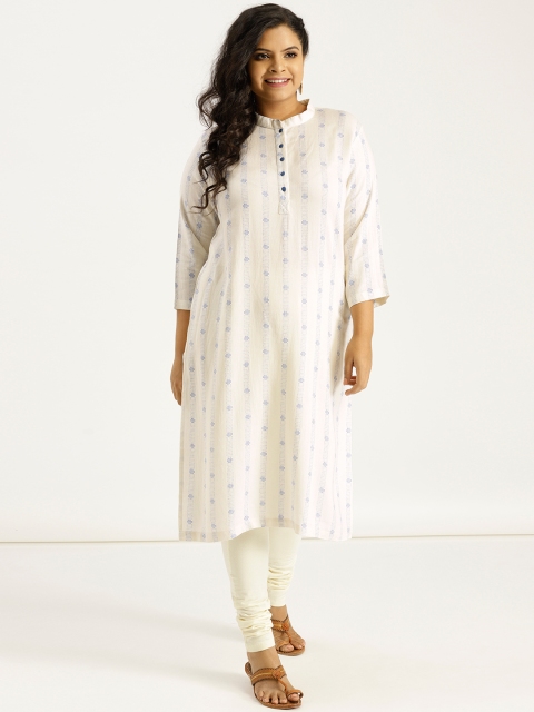 

Sztori Plus Size Women Off-White Blue Printed Straight Kurta