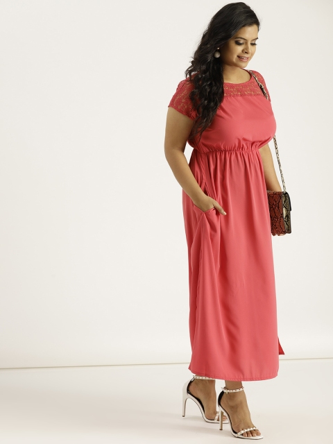 

Sztori Plus Size Women Coral Pink Solid Maxi Dress