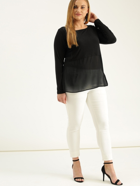 

Sztori Plus Size Women Black Solid Semi Sheer Top