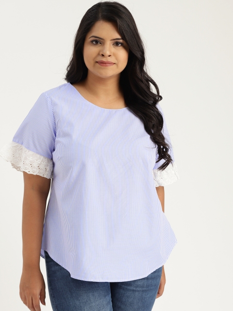 

Sztori Plus Size Women Blue White Striped Top
