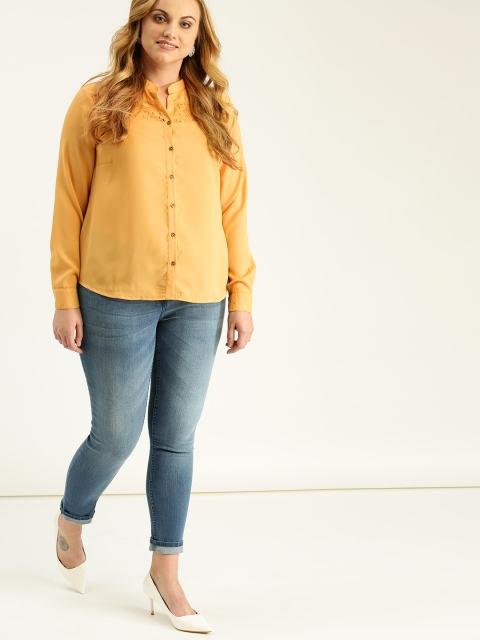 

Sztori Plus Size Women Mustard Regular Fit Solid Casual Shirt