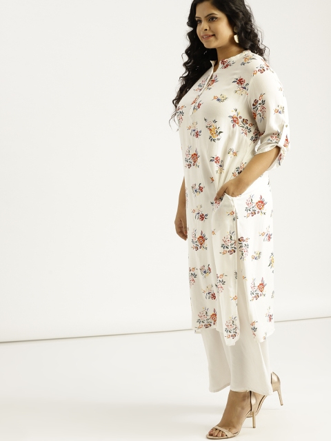 

Sztori Plus Size Women White Straight Kurta