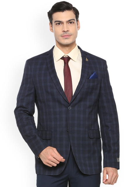 

Van Heusen Navy Blue Checked Single-Breasted Slim Fit Blazer