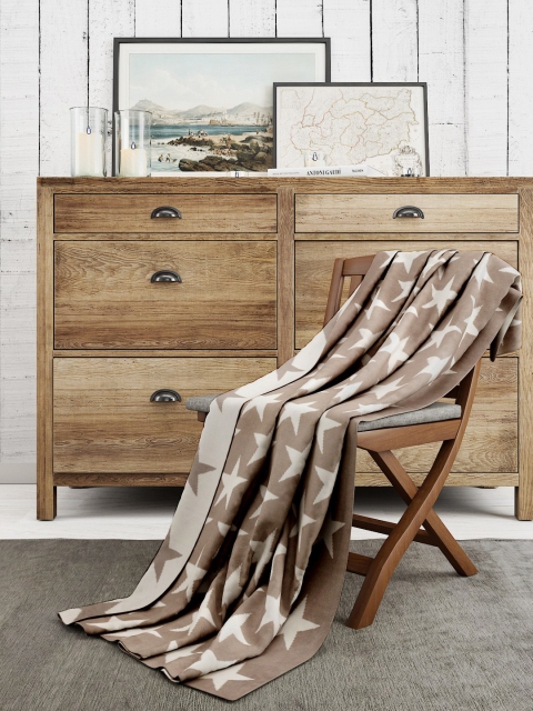 

Pluchi White & Beige Geometric Mild Winter 500 GSM Single Bed Blanket