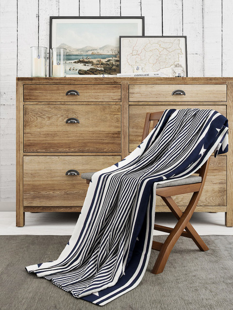 

Pluchi Navy Blue & White Striped Mild Winter 500 GSM Single Bed Blanket