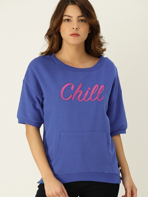 

United Colors of Benetton Women Blue Self Design Sweatshirt