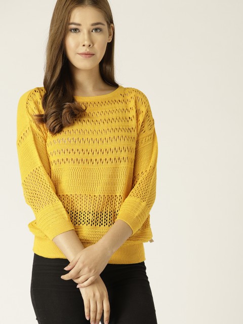 

United Colors of Benetton Women Yellow Self Design Top