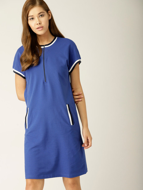 

United Colors of Benetton Women Blue Solid T-shirt Dress