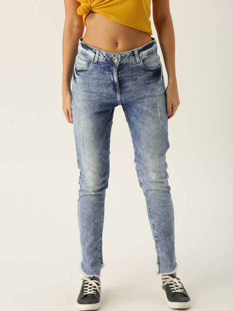 

United Colors of Benetton Women Blue Skinny Fit Mid-Rise Mildly Distressed Stretchable Jeans