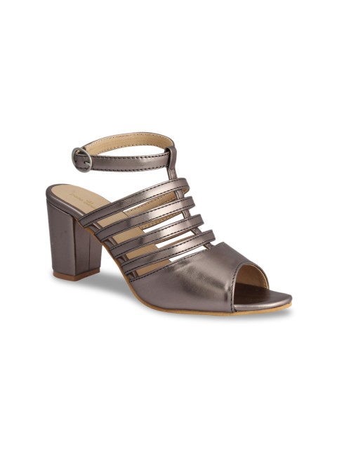

pelle albero Women Gunmetal-Toned Solid Sandals, Metallic