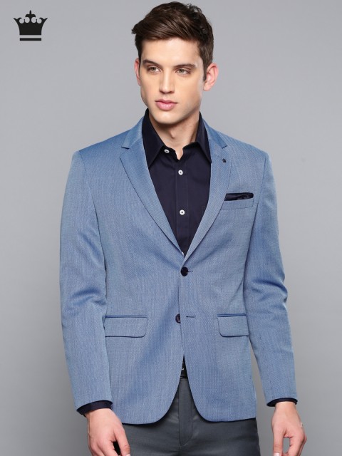 

Louis Philippe Men Blue Slim Fit Self-Design Formal Single-Breasted Blazer