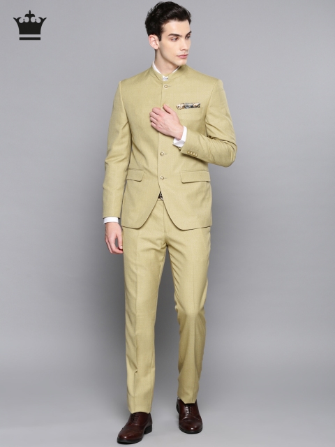 

Louis Philippe Men Beige Self Design Slim Fit Ethnic Bandhgala Suit